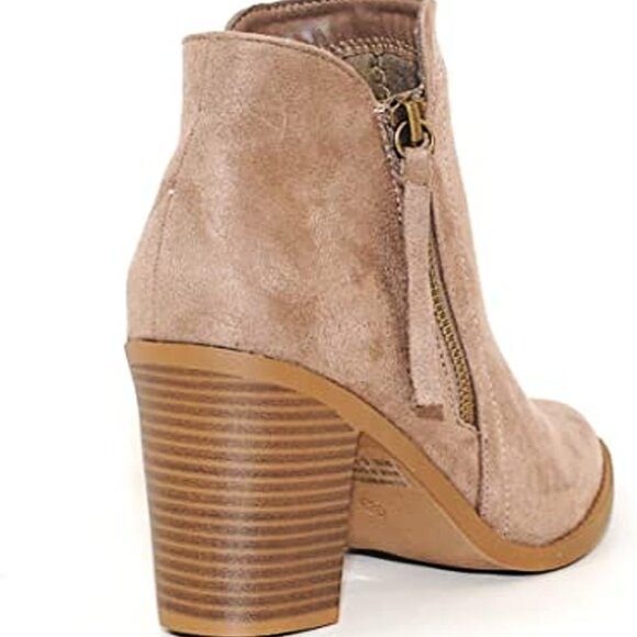 Stacked Chunky Heel Booties Taupe Elevated Suede Ankle Boots | Soft. Neutral - Picture 5 of 5